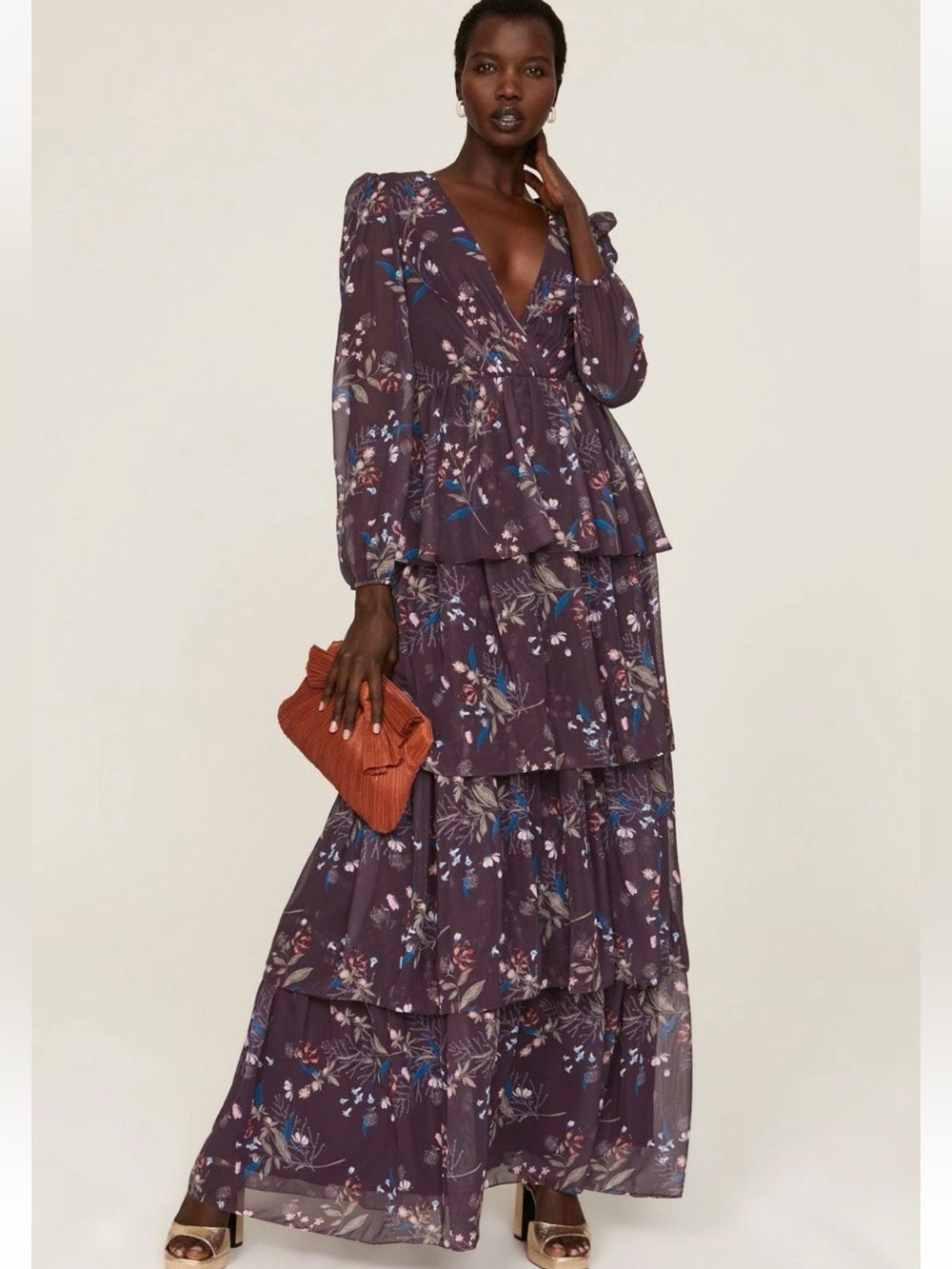 leena for Mac Duggal Floral Tiered Maxi Gown Sz 6